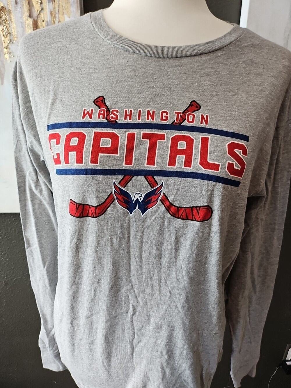 NHL Washington Capitals Hockey Boy Girl Unisex Long Sleeve Gray T Shirt Size XL